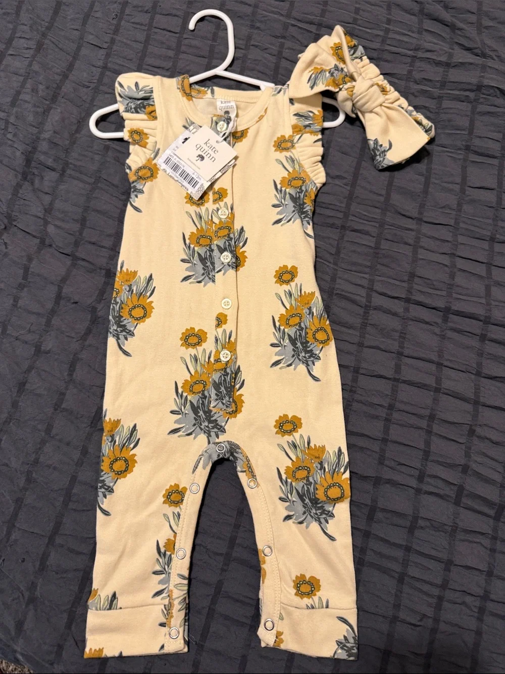 kate quinn Cream Floral Headband and Matching Romper Detail